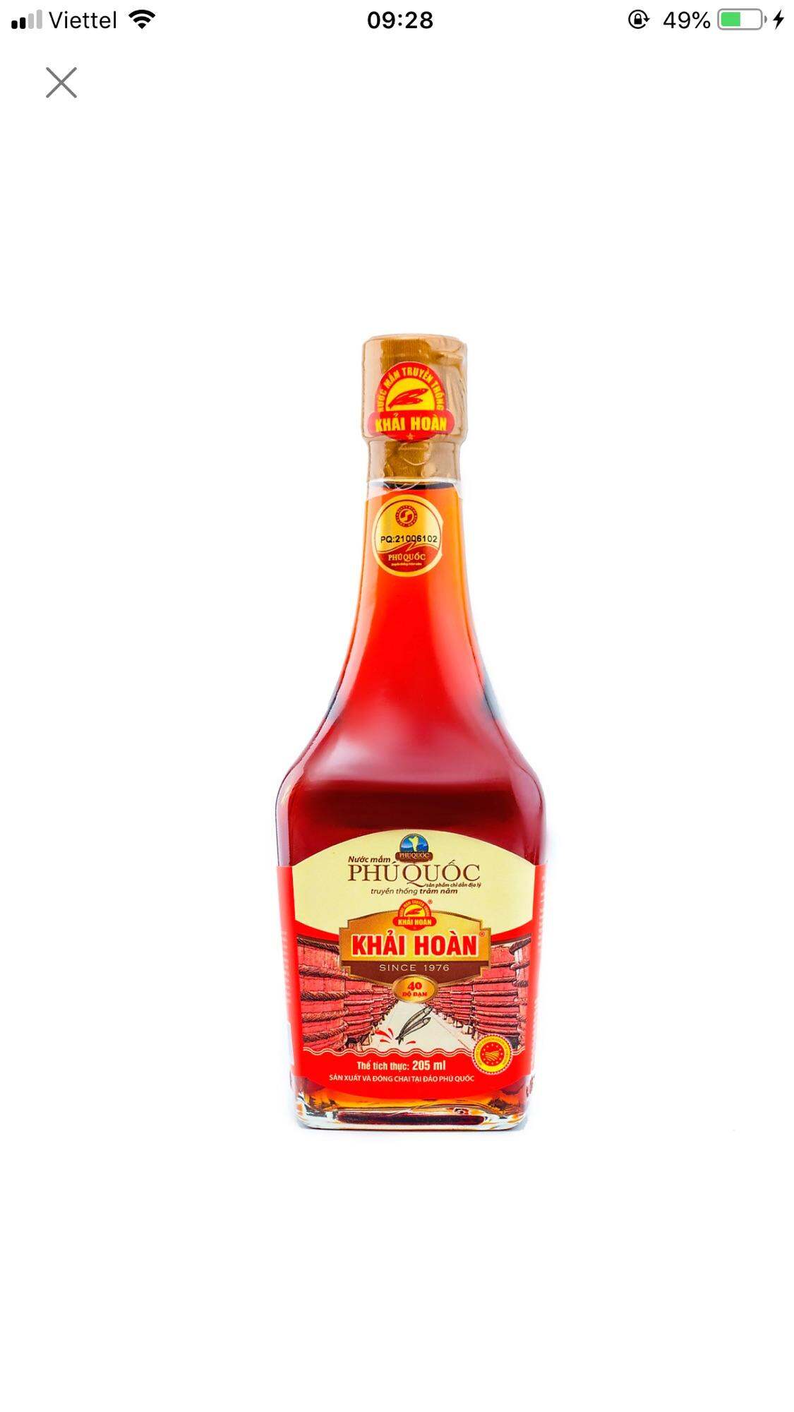 Nước mắm Phú Quốc Khải Hoàn 40 độ đạm- Chai 205ml
