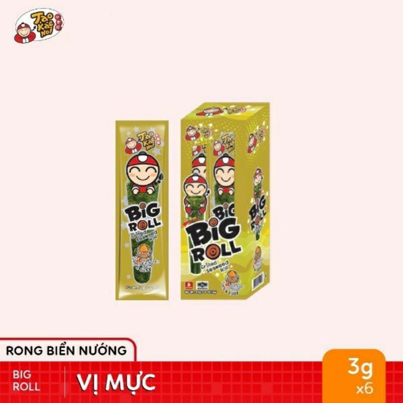 Vị mực snack rong biển số 1 thái lan] hộp 6 gói rong biển ăn liền taokaenoi big roll