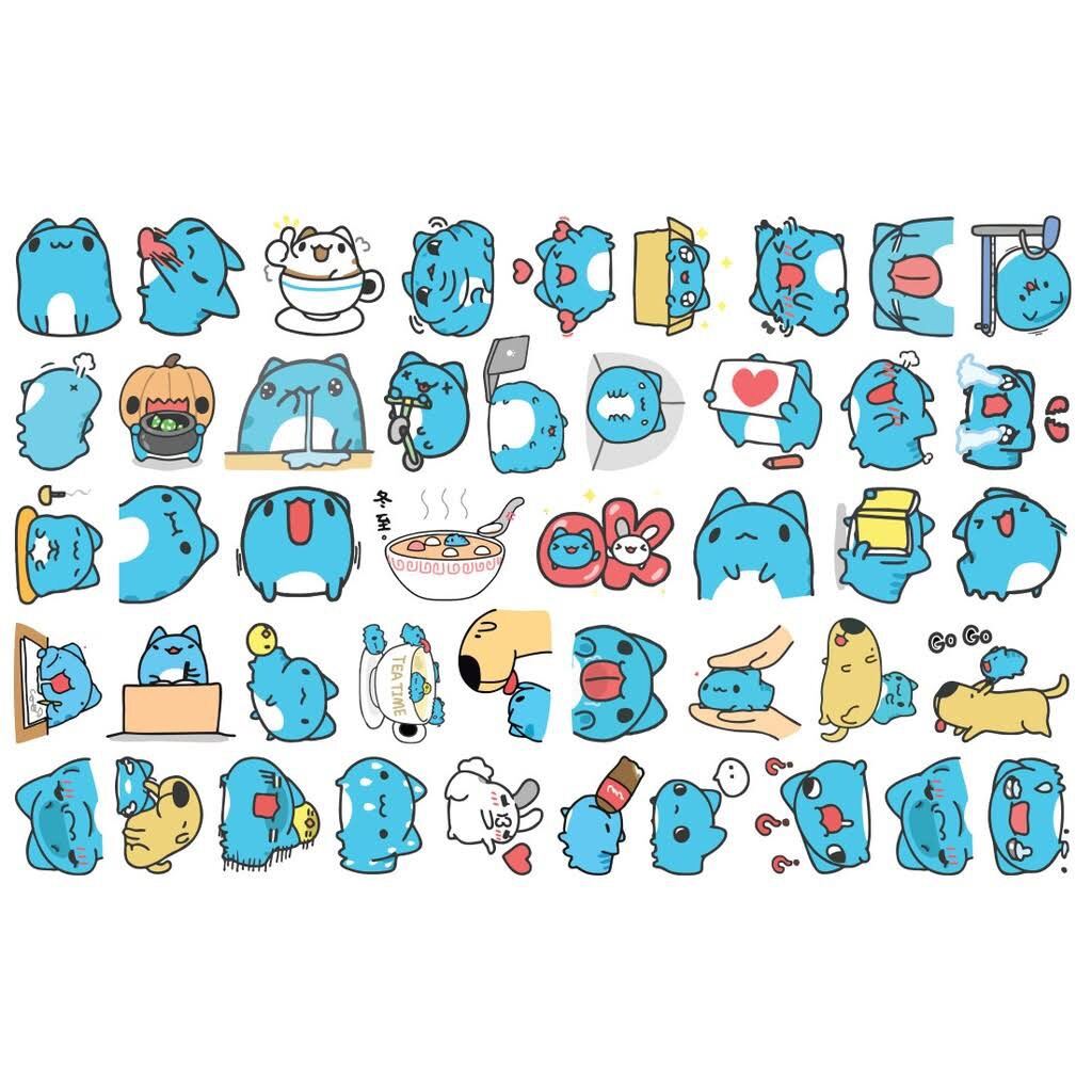 Sticker mèo capoo 30-60 hình decal dán ép lụa khác nhau/ Combo 30-60 hình dán mèo capoo