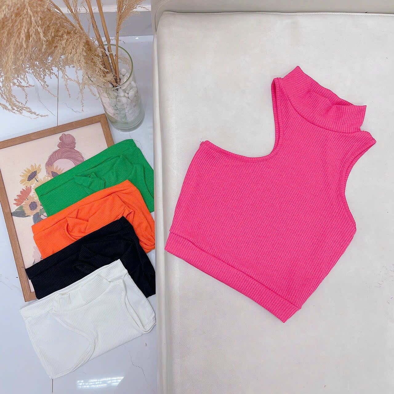 Áo Croptop Ba Lỗ Cổ Lọ Khoét Vai