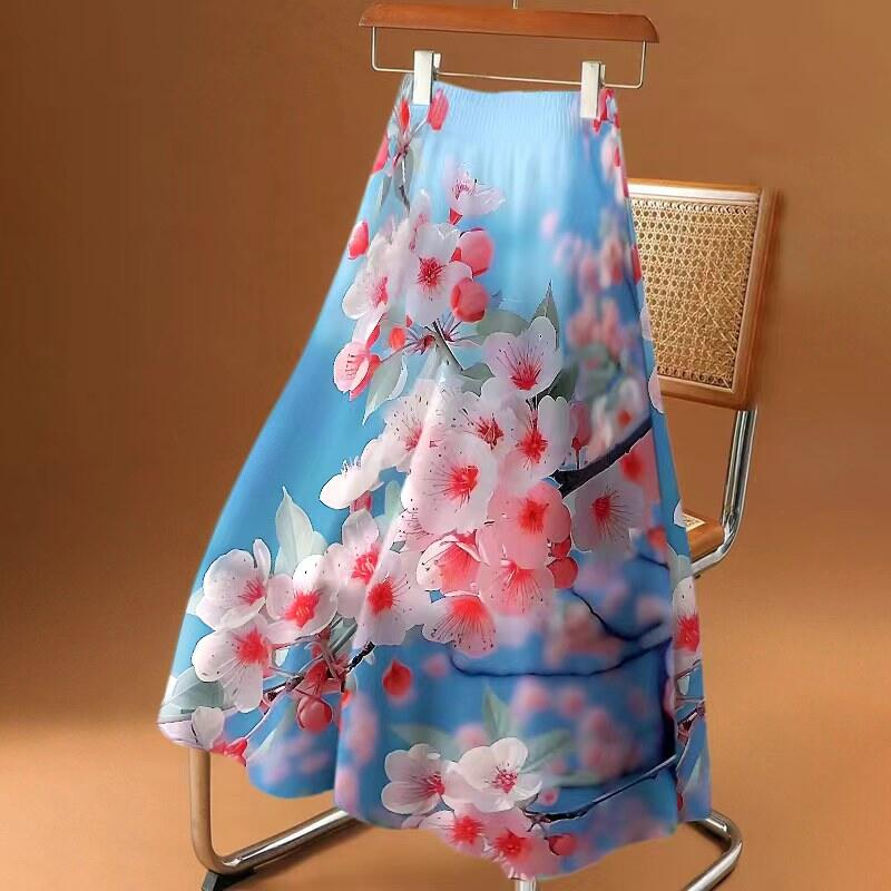 Thanh Lịch Eo Cao Chân Váy Midi Nữ In Thời Trang Flowy Dáng Chữ A Dài Đến Đầu Gối Polyester Váy S Th