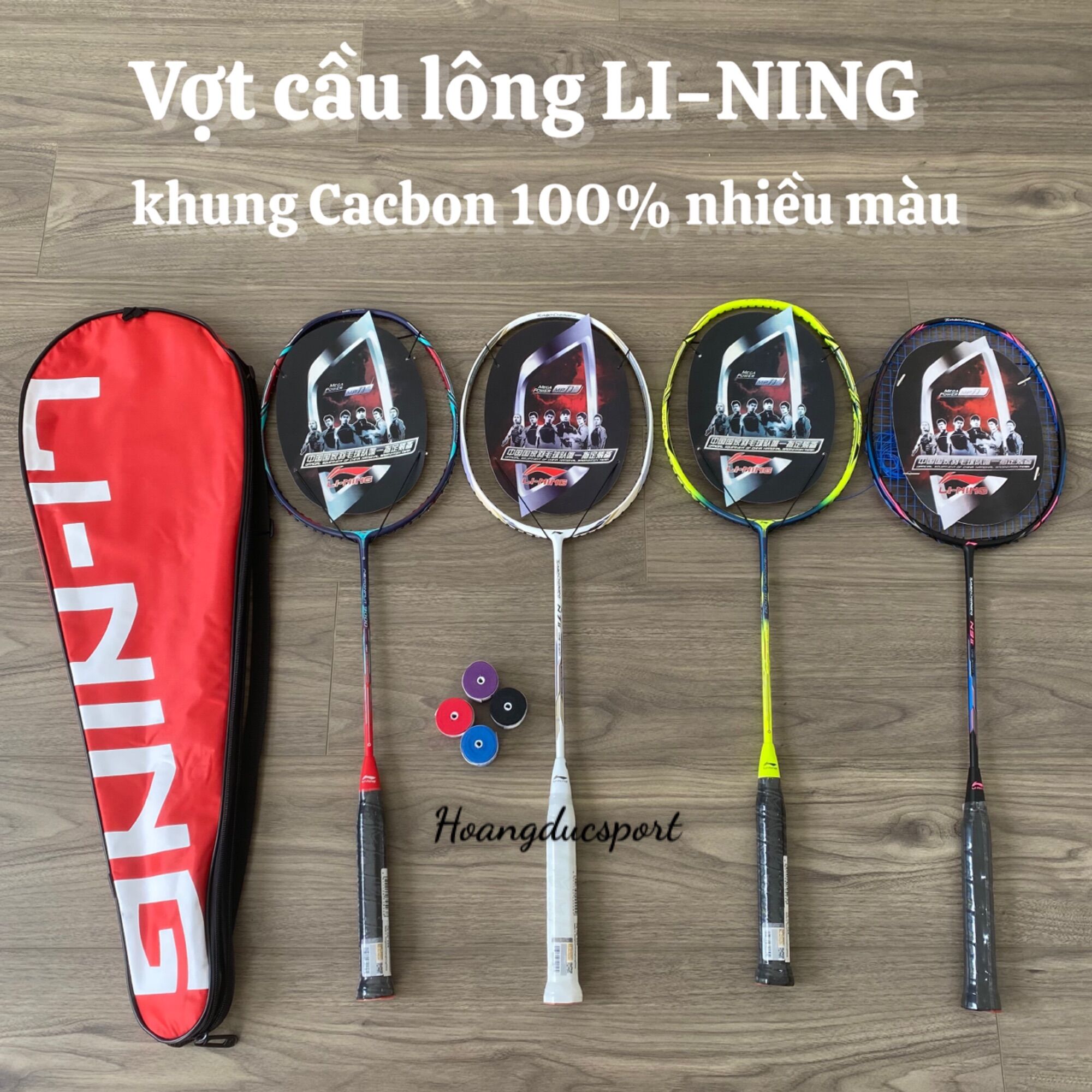 Vợt cầu lông Li-Ning khung cacbon khuyến mại 1 lần căng dây, tặng quấn cán kèm bao đựng vợt siêu to