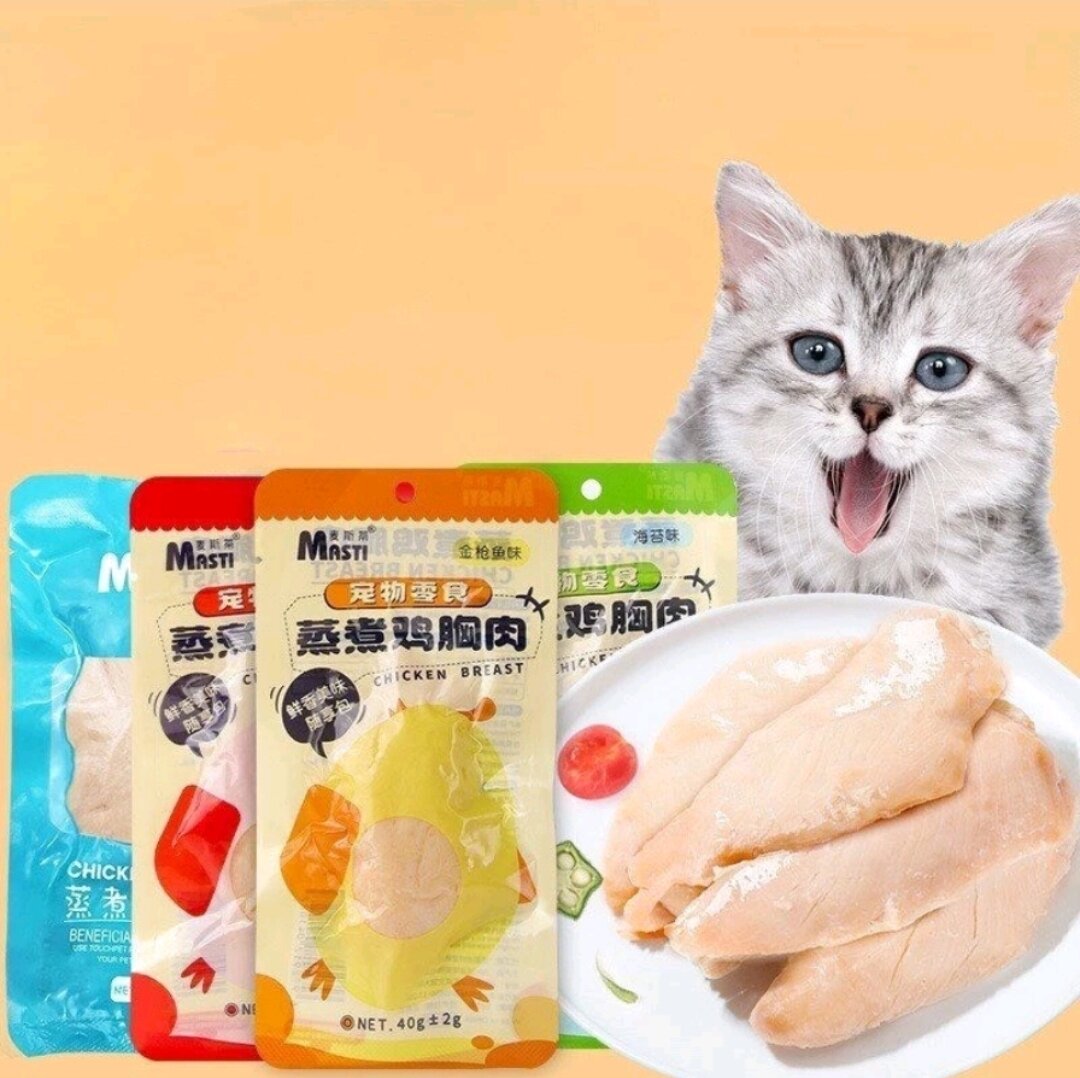 Ức gà hấp Masti cho chó mèo ăn liền thơm ngon,dinh dưỡng.