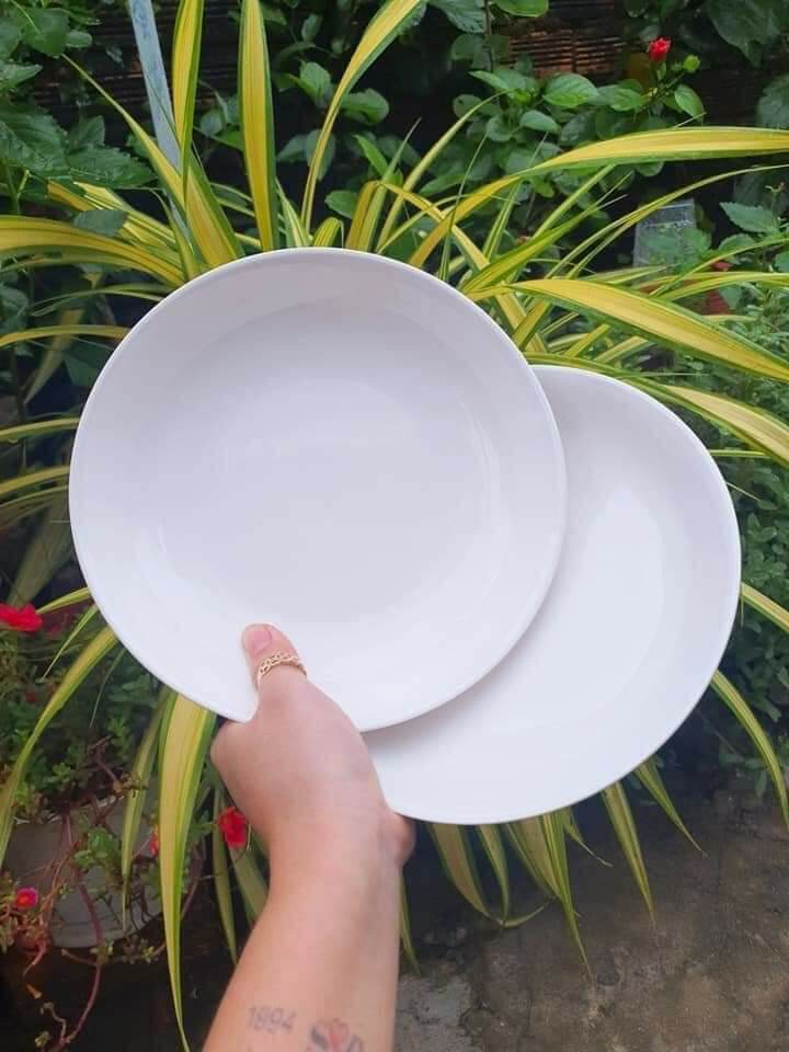Combo 10 dĩa sứ trắng dày đẹp