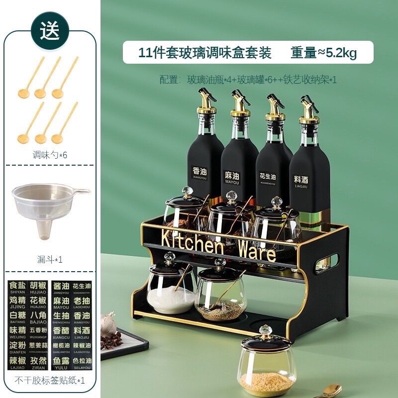 Bộ hũ , chai thủy tinh đựng gia vị cao cấp