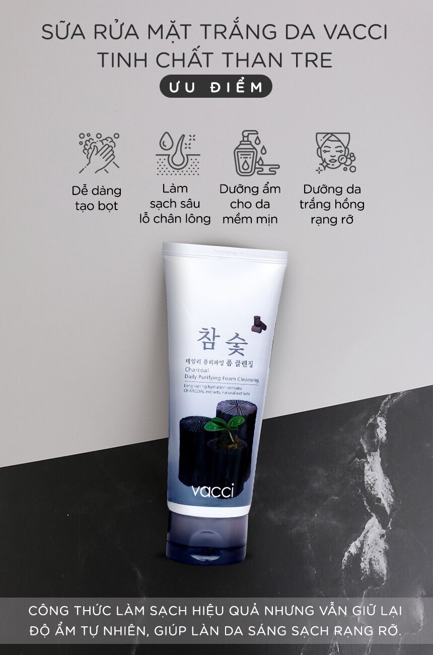 VACCI - SỮA RỬA MẶT THAN TRE (DA MỤN, DA HỖN HỢP)