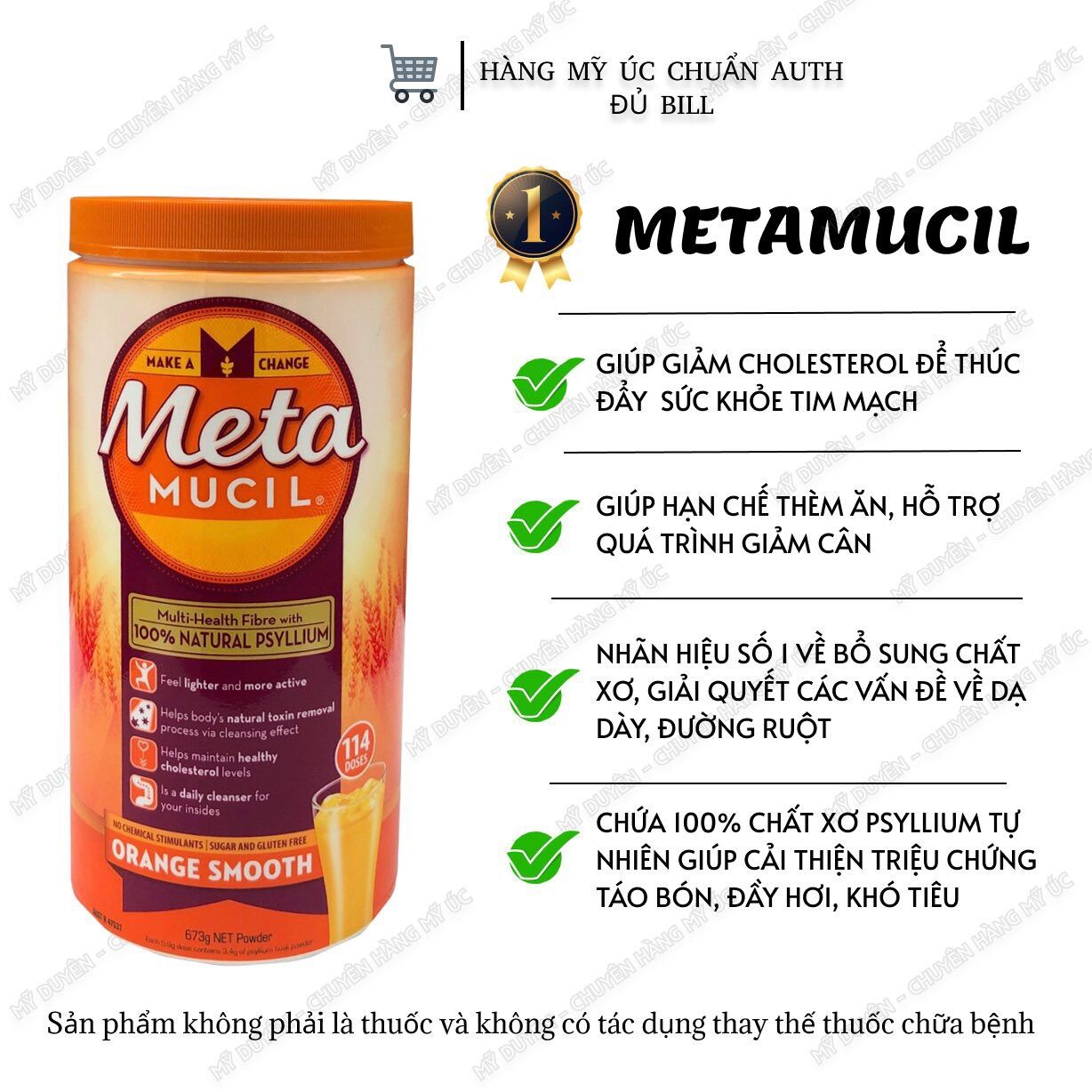 Bột cam bổ sung chất xơ Metamucil Multihealth Fiber Sugar Free