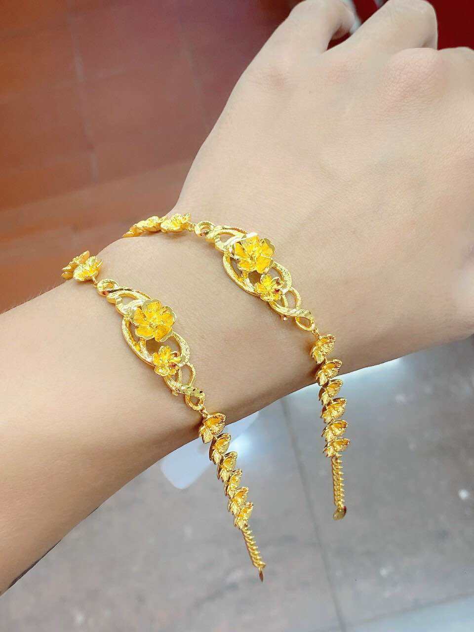 Lắc tay hoa mai mạ vàng 24k hoạ tiết full lắc rẻ đẹp Kami