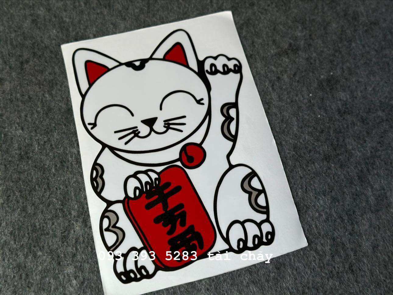 Tem decal sticker mèo thần tài dán trang trí xe