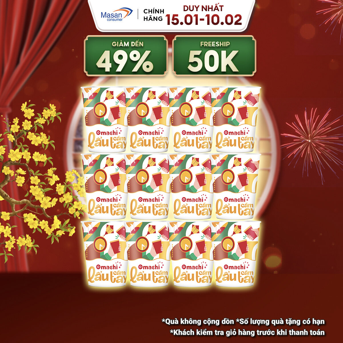 Mì Omachi lẩu cầm tay hương vị lẩu tomyum hải sản ly x 71gr