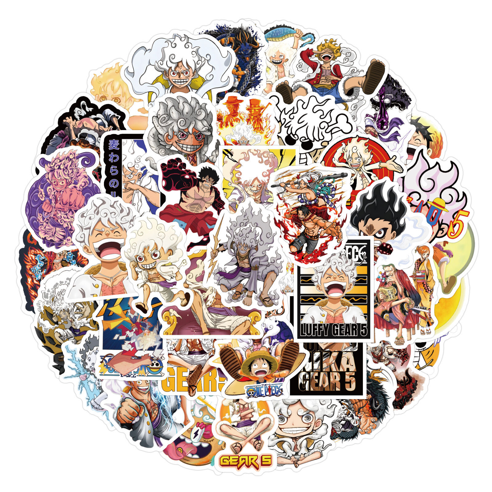One Piece Luffy Gear 5 Anime Miếng Dán Bộ Sưu Tập Thẻ Cho Trẻ Em Tự Làm Máy Tính Xách Tay Xe Máy Ván Trượt Điện Thoại Máy Tính Hoạt Hình Đồ Chơi Trang Trí unisex Chất Liệu Nhựa Pvc