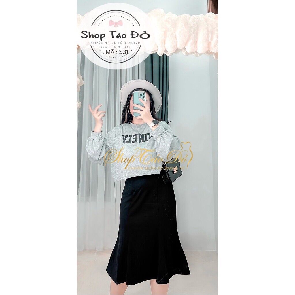 (Shop Táo Đỏ Bigsize 50kg-90kg) Set áo croptop Lonely mix chân váy đui cá dài