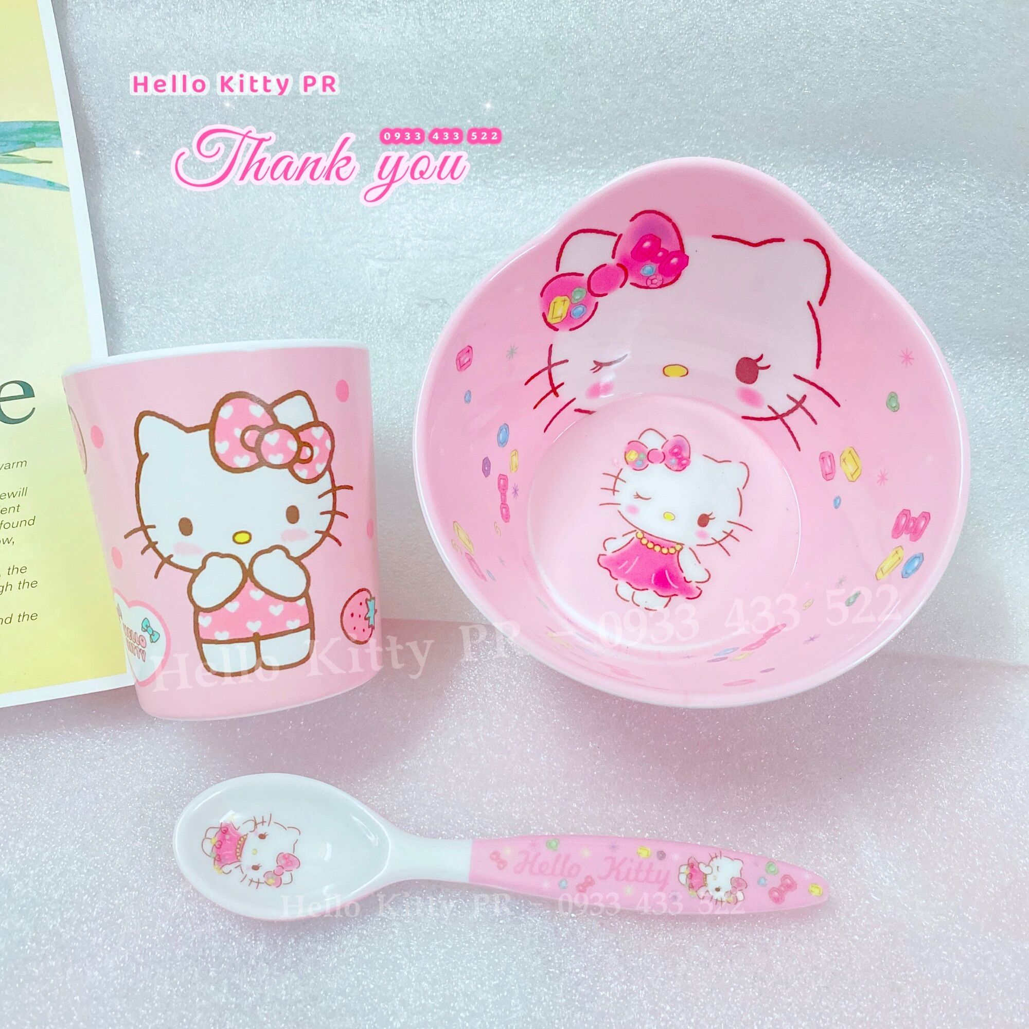 Combo chén lớn, ly cốc 200ml Hello Kitty