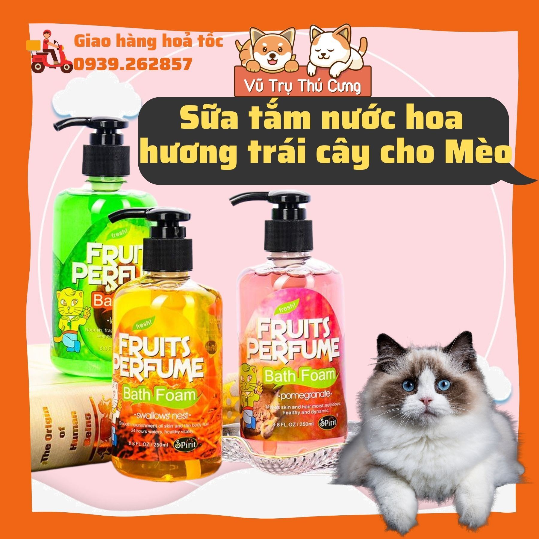 Sữa tắm nước hoa hương trái cây dành riêng cho mèo, Sữa tắm mèo 250ml thumbnail
