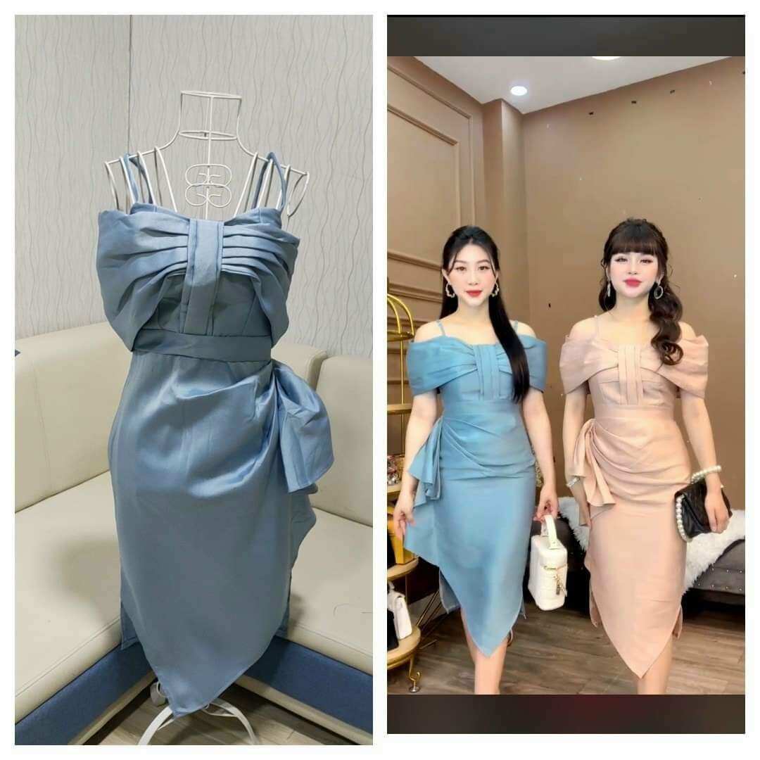 Đầm body 2 dây trễ vai rẽ quạt Monoco S,2XL
