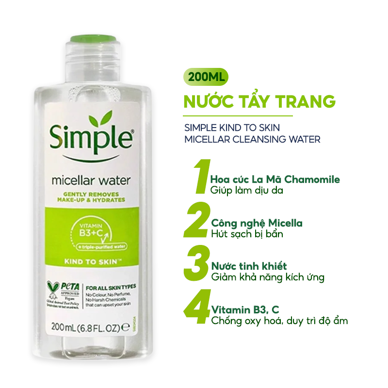 Tẩy trang simple 200ml mẫu mới date 2025