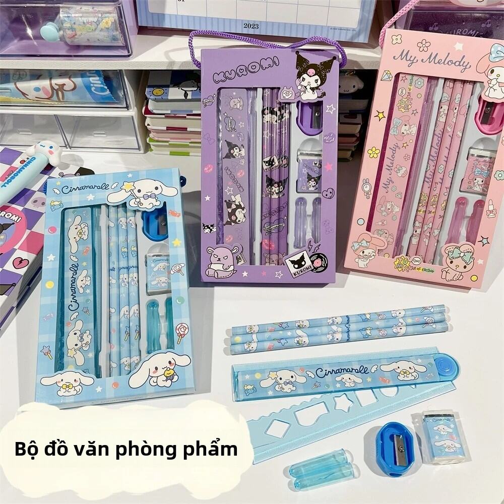Bộ Văn Phòng Phẩm Hoạt Hình Sanrio Hello Kitty Cinnamoroll Kuromi - Thước Cao Su Bút Chì Cho Học Sin