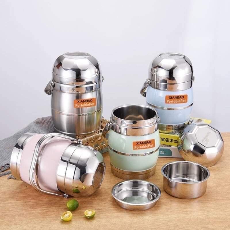 Cặp lồng cơm phình nắp bát 3 ngăn inox 304