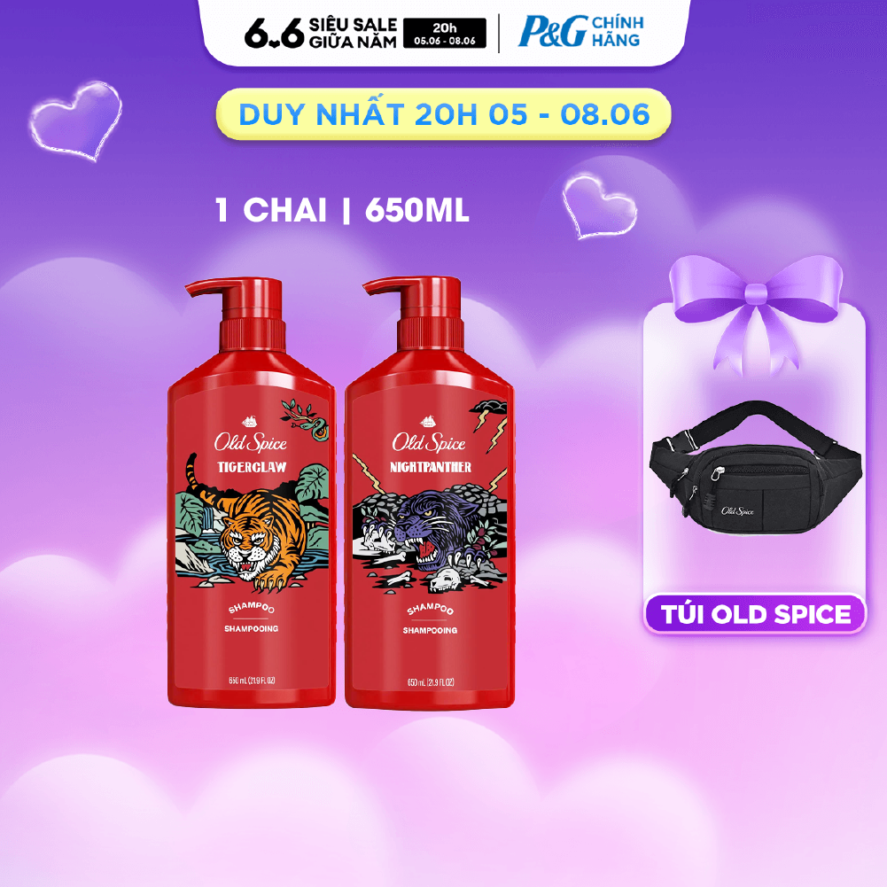 Dầu Gội Xả OLD SPICE Nhập Khẩu Mỹ 2IN1 Hương Nước Hoa Cho Nam Night Panther/ Tigerclaw Chai 650ML