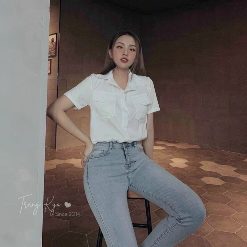 Áo sơ mi nữ- áo sơ mi cộc tay 2 túi