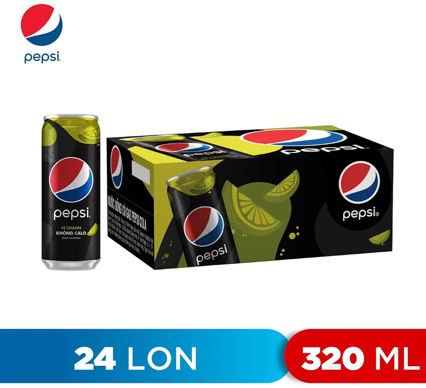 Pepsi Chanh / Pepsi Cola Không Calo (Thùng 24 lon - Lon 320ml)