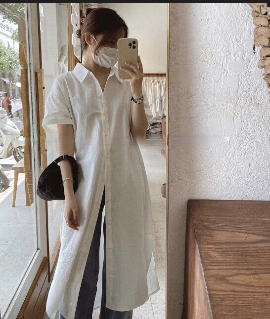 Váy sơmi dáng dài phong cách Hàn Quốc