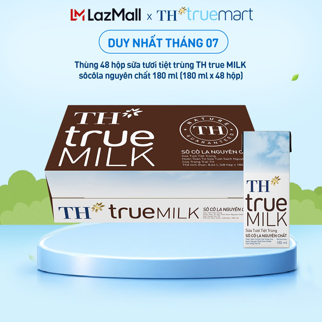 Thùng 48 hộp sữa tươi tiệt trùng TH true MILK sôcôla nguyên chất 180 ml (180 ml x 48)