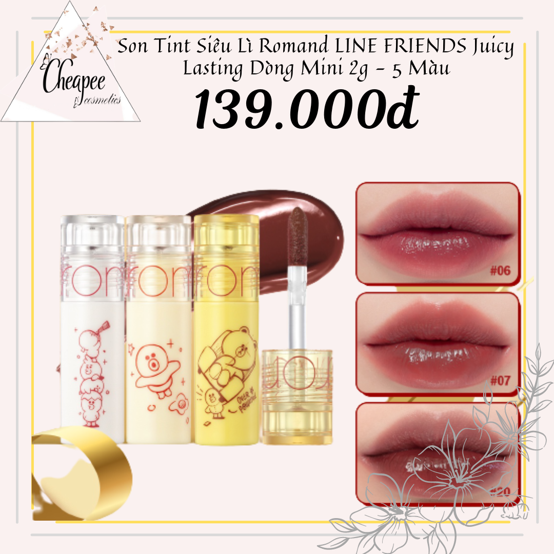 Son Tint Siêu Lì Romand LINE FRIENDS Juicy Lasting Dòng Mini 2g - 5 Màu