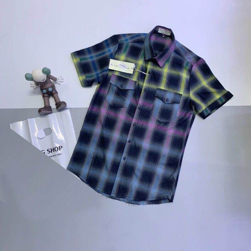 Áo sơ mi cột tay bbr loang màu rách gấu caro kẻ sọc chất liệu cotton không phai màu
