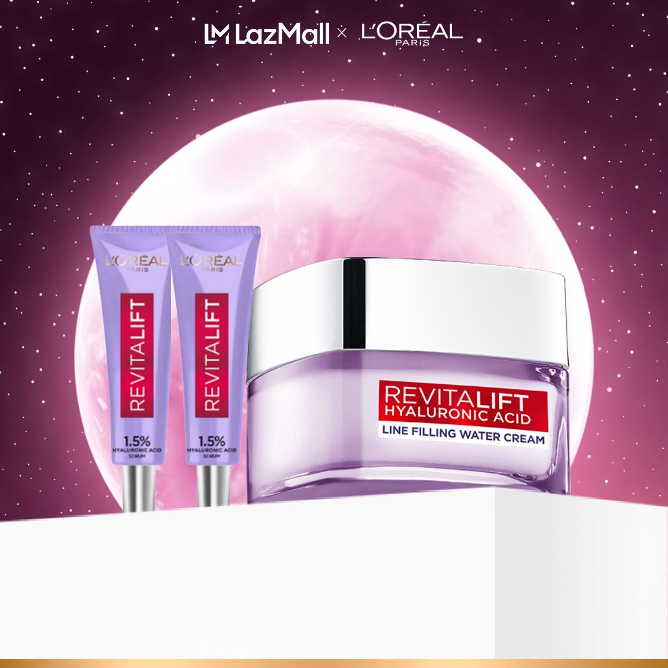 Bộ Dưỡng da cấp ẩm L'Oreal Paris Kem Dưỡng Hyaluronic Acid 50ml và Serum Hyaluronic Acid 7.5 ml x2