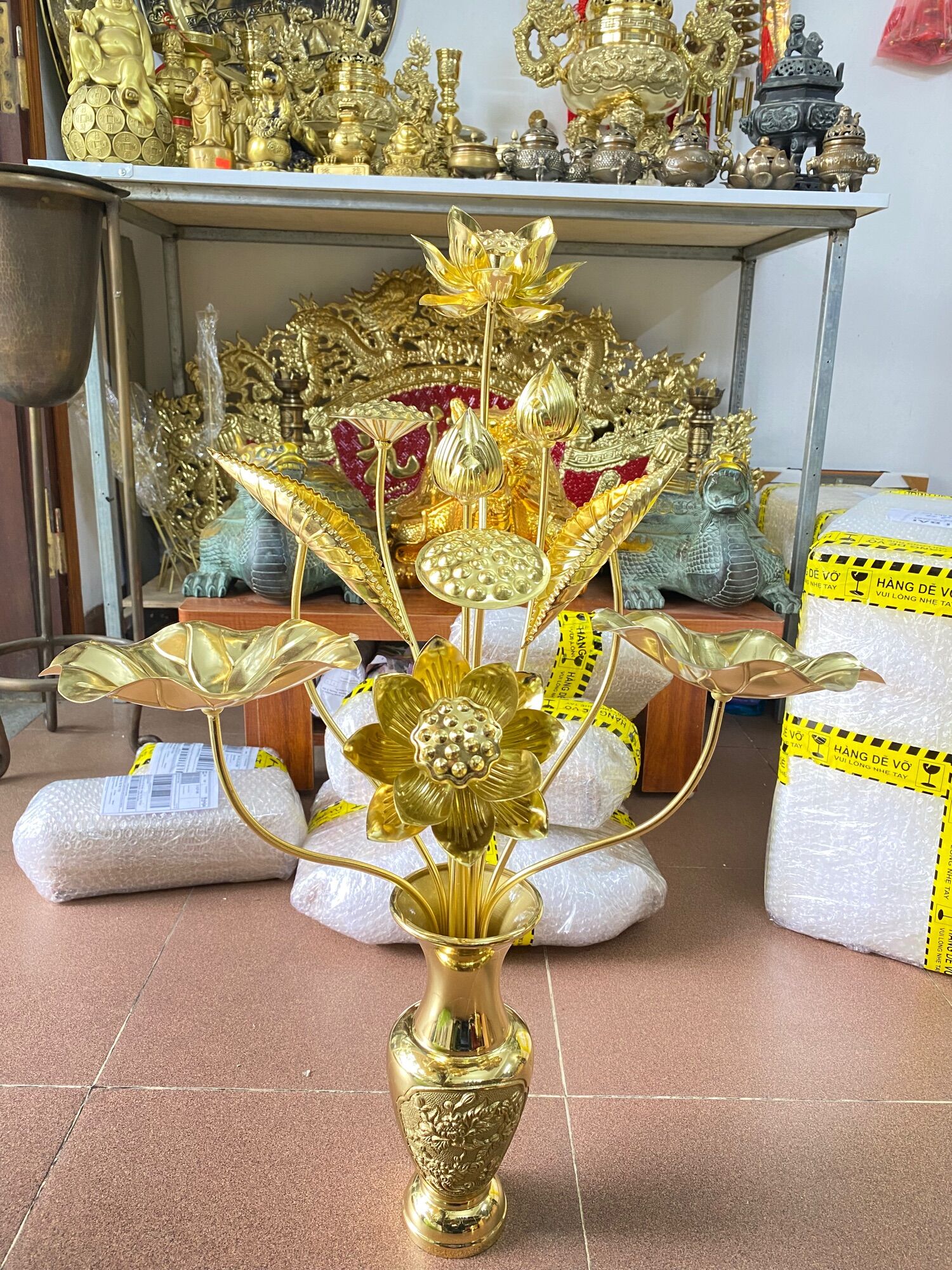 Hoa sen đồng vàng, bó hoa sen 10 bông màu vàng loại to