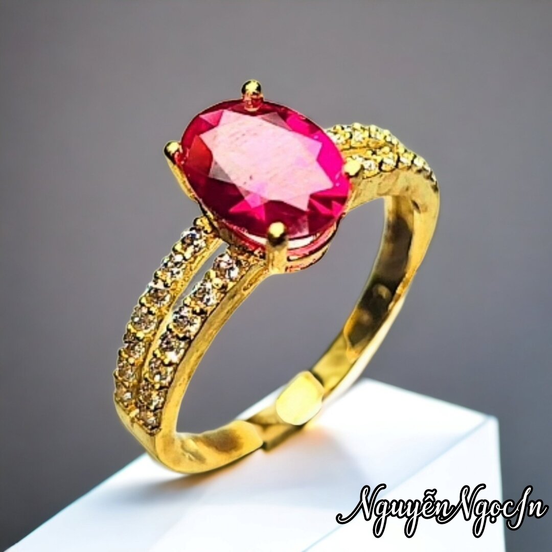 Nhẫn nữ đẹp , nhẫn ovan đỏ đính đá trắng, kiểu dáng đơn giản trẻ trung , nhẫn xi mạ vàng .mã sản phẩm 4929.