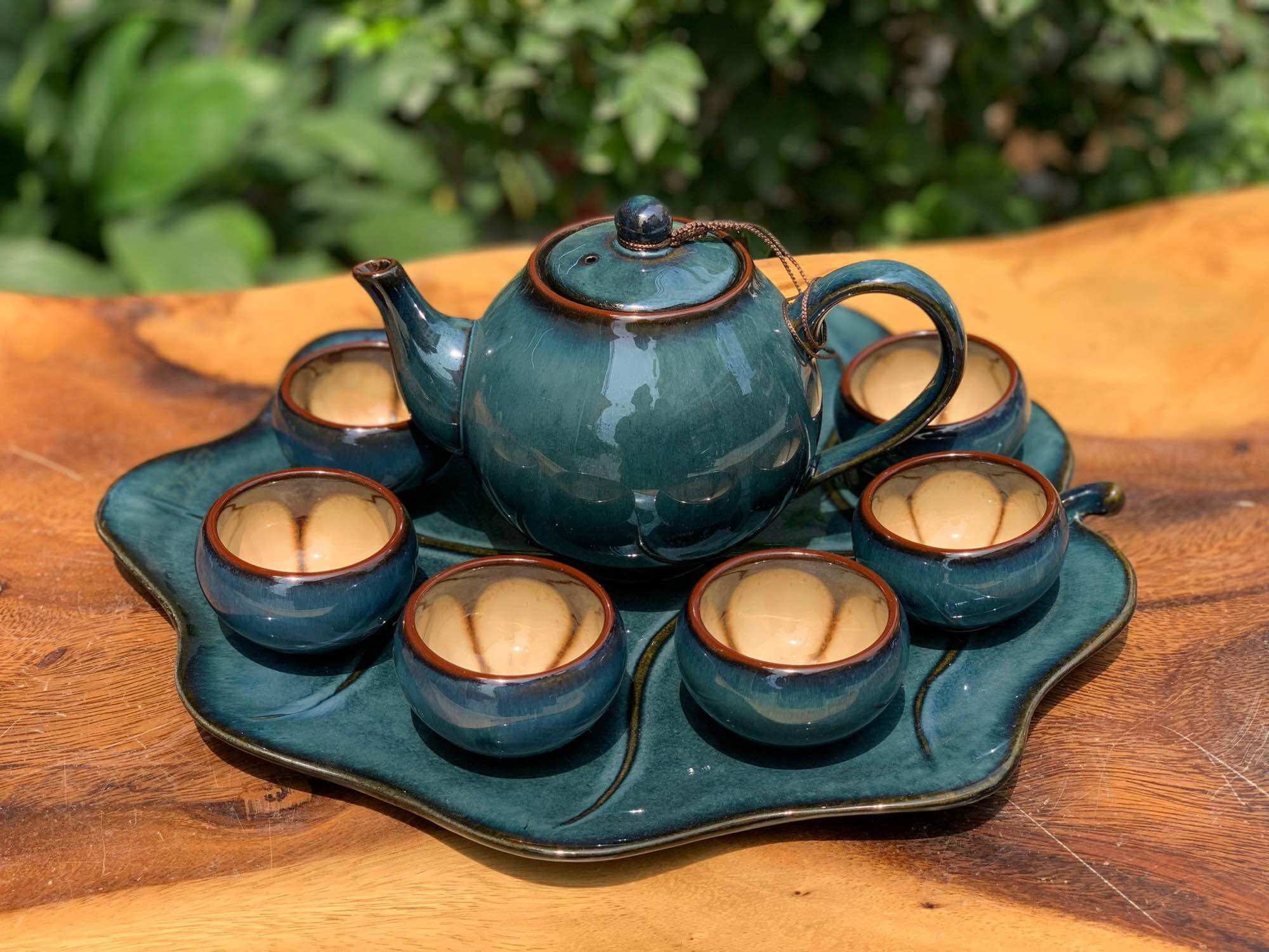 Bộ ấm trà men hỏa biến. Gốm sứ Bát Tràng.