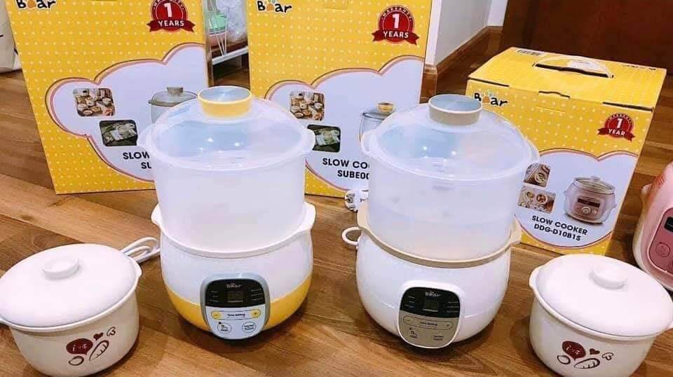 (BẢN QUỐC TẾ) Nồi nấu cháo Bear 0.8l có lồng hấp BH 18 tháng