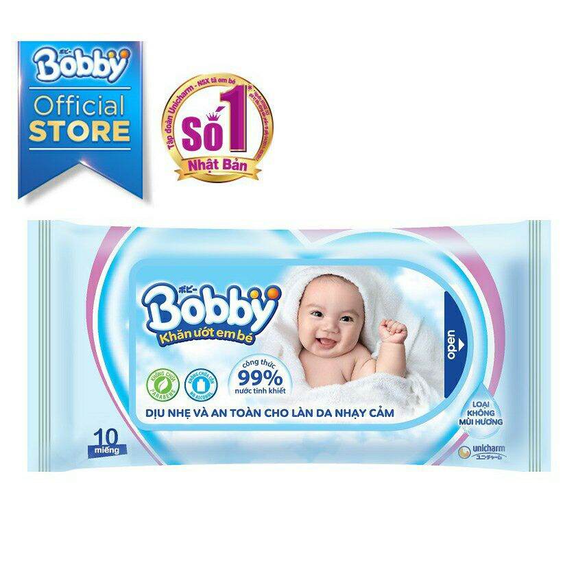 2 gói khăn ướt Bobby gói 10 miếng
