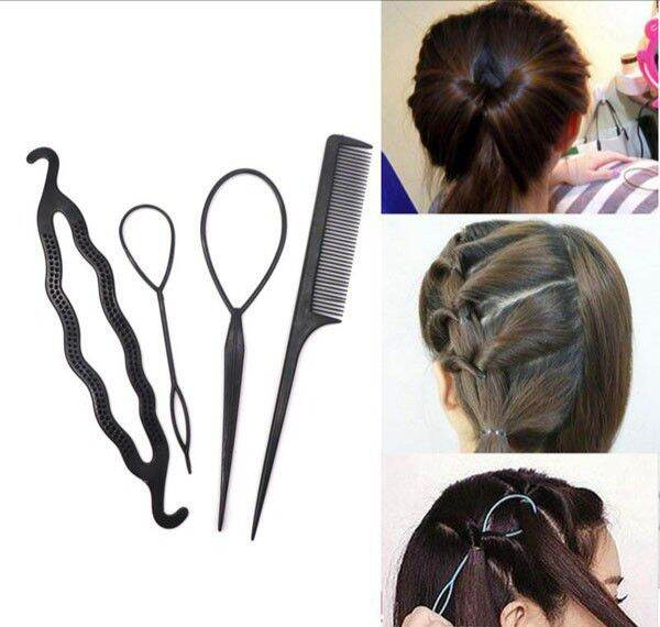 Set 1 bộ dụng cụ tết tóc 4 món và thanh tết