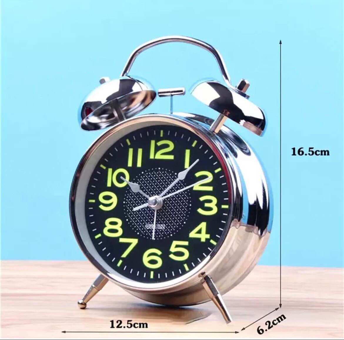 Đồng hồ báo thức để bàn bằng INOX cao cấp chuông cực lớn có đèn