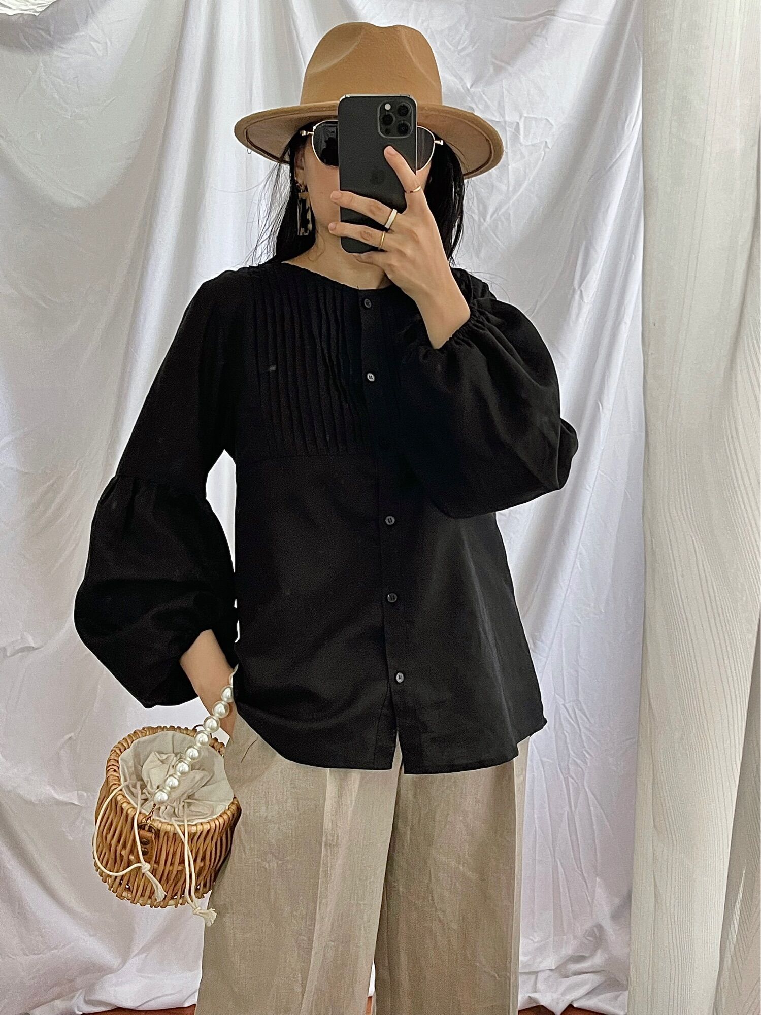 Áo tay phồng vải Linen cao cấp