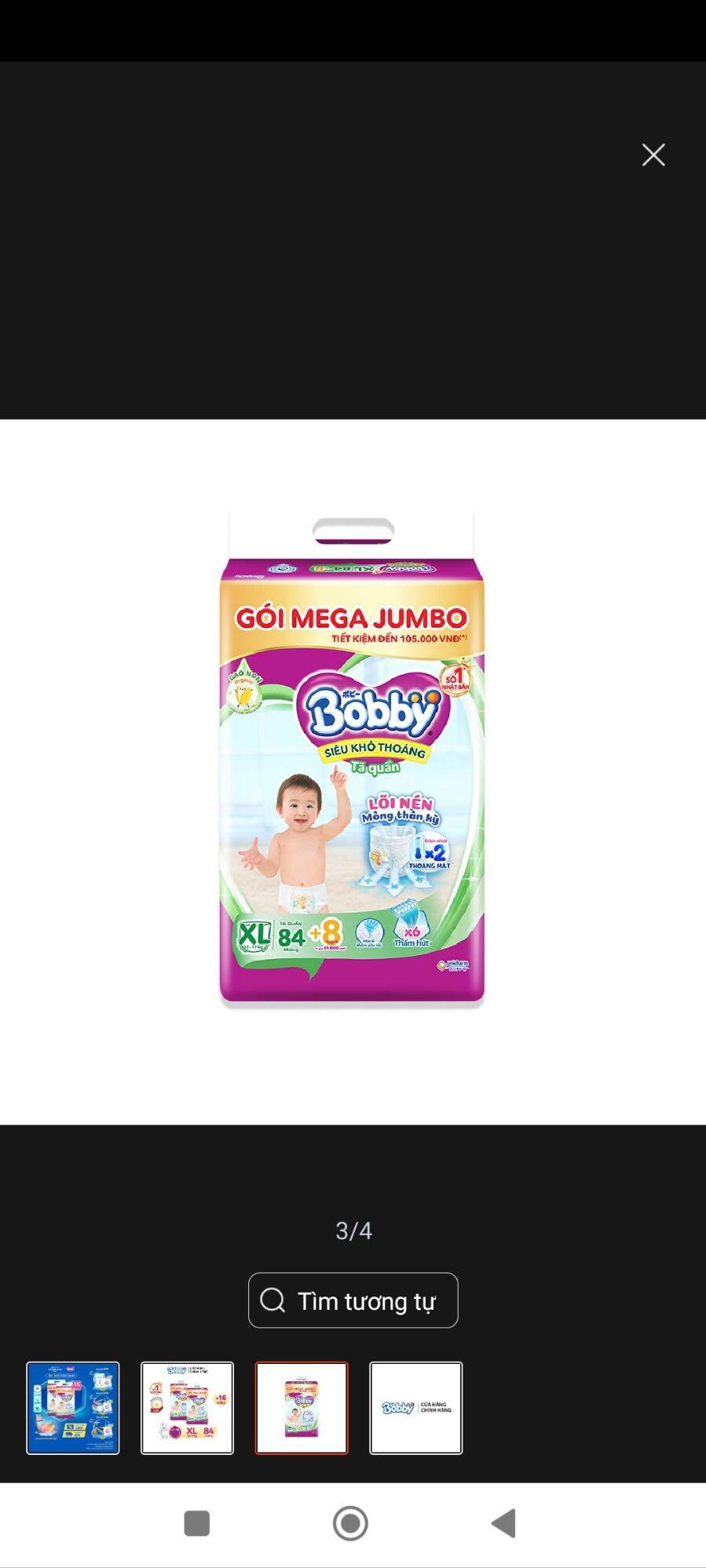 Tã quần bobby mega jumbo xl84+8 miếng