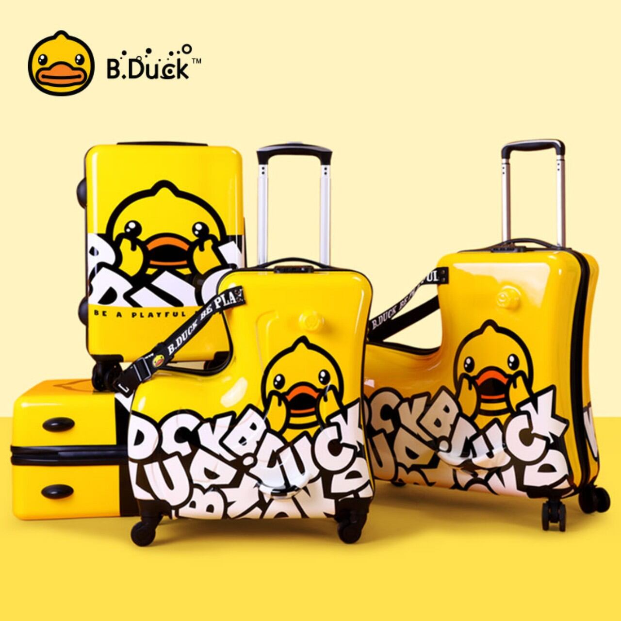 Vali du lịch cho bé b.duck cao cấp bé ngồi lên xoay 360 độ