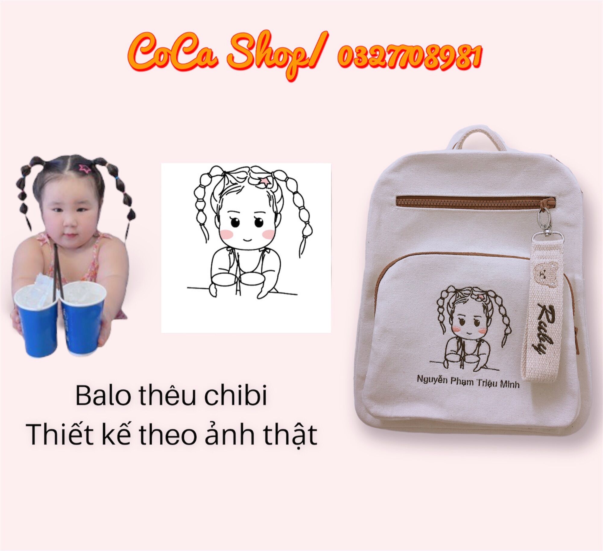 Balo thêu tên style Hàn Quốc cho bé