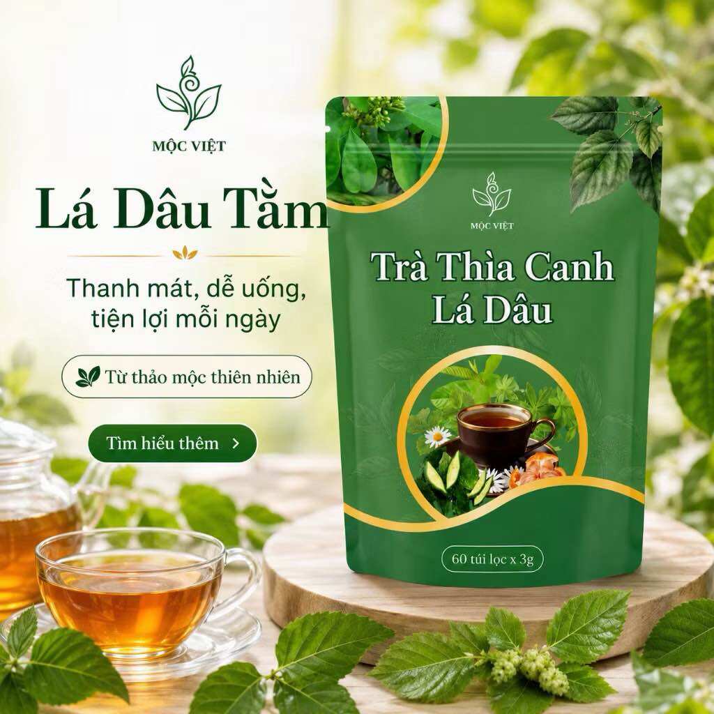 Trà thìa canh lá dâu MỘC VIỆT túi lớn 60 túi lọc nhỏ hỗ trợ tiểu đường tại nhà