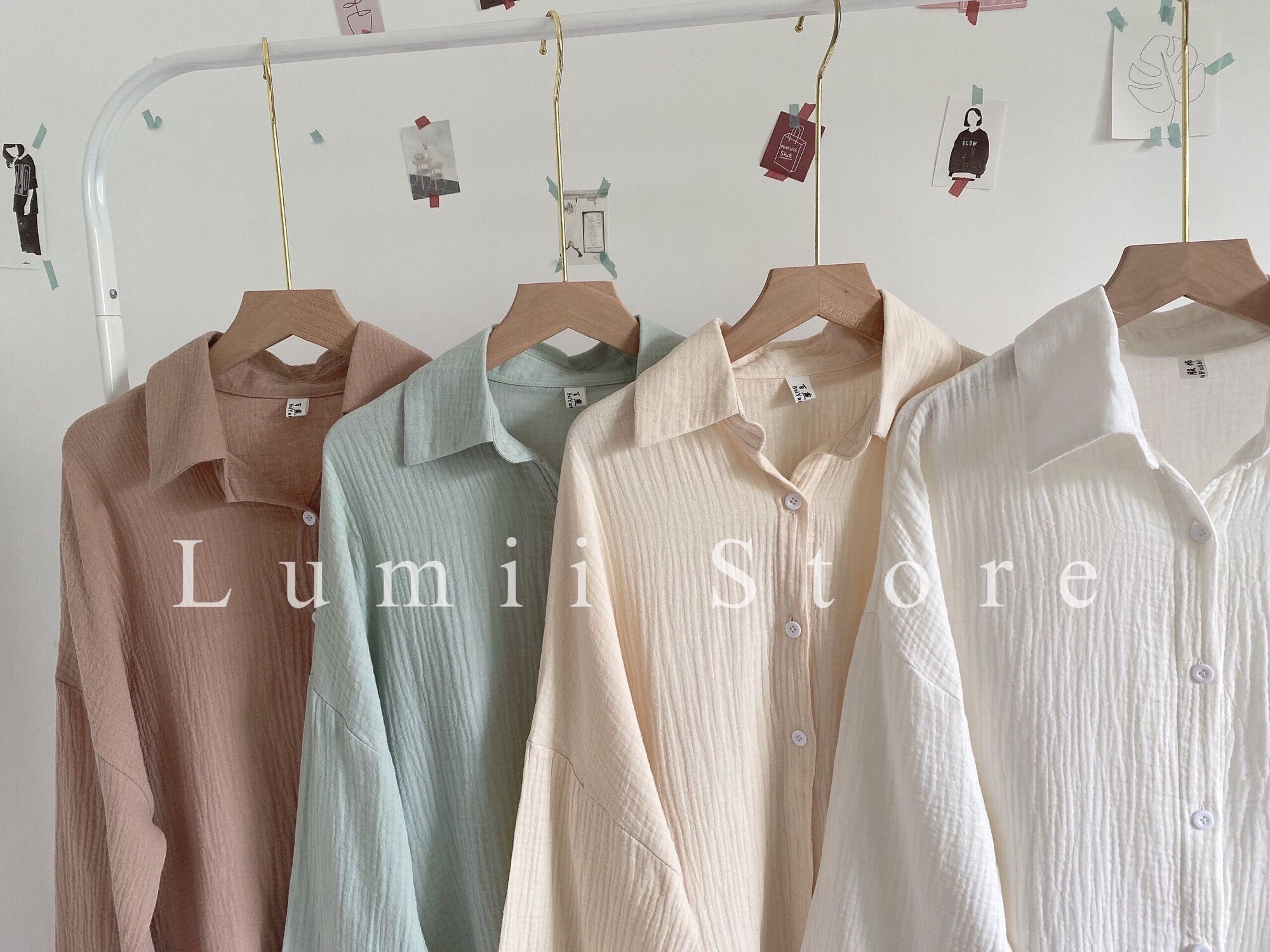 Áo sơ mi nhăn basic chất đũi xốp mềm Freesize Lumii