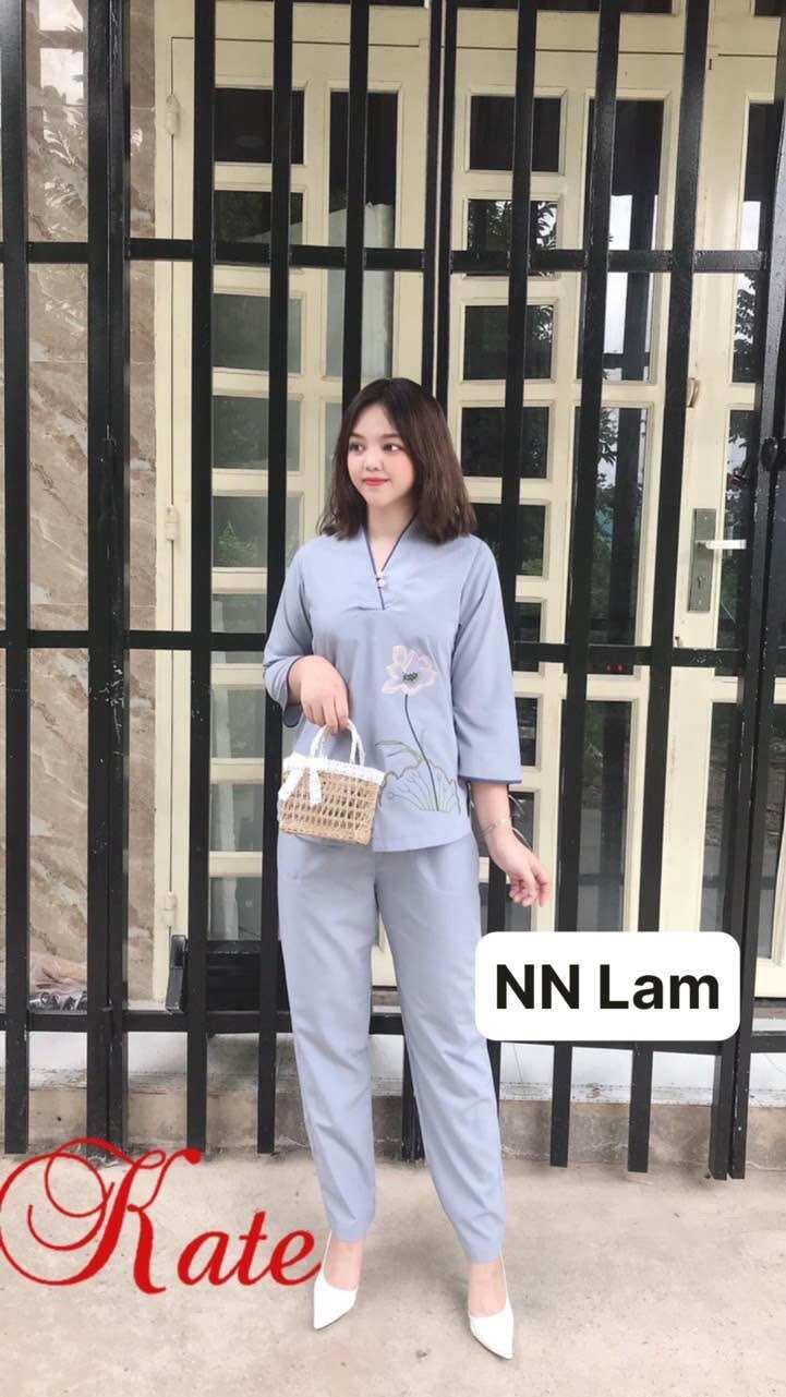 Đồ Lam Đi chùa#_ Mẫu nút Ngọc _ Thêu Sen