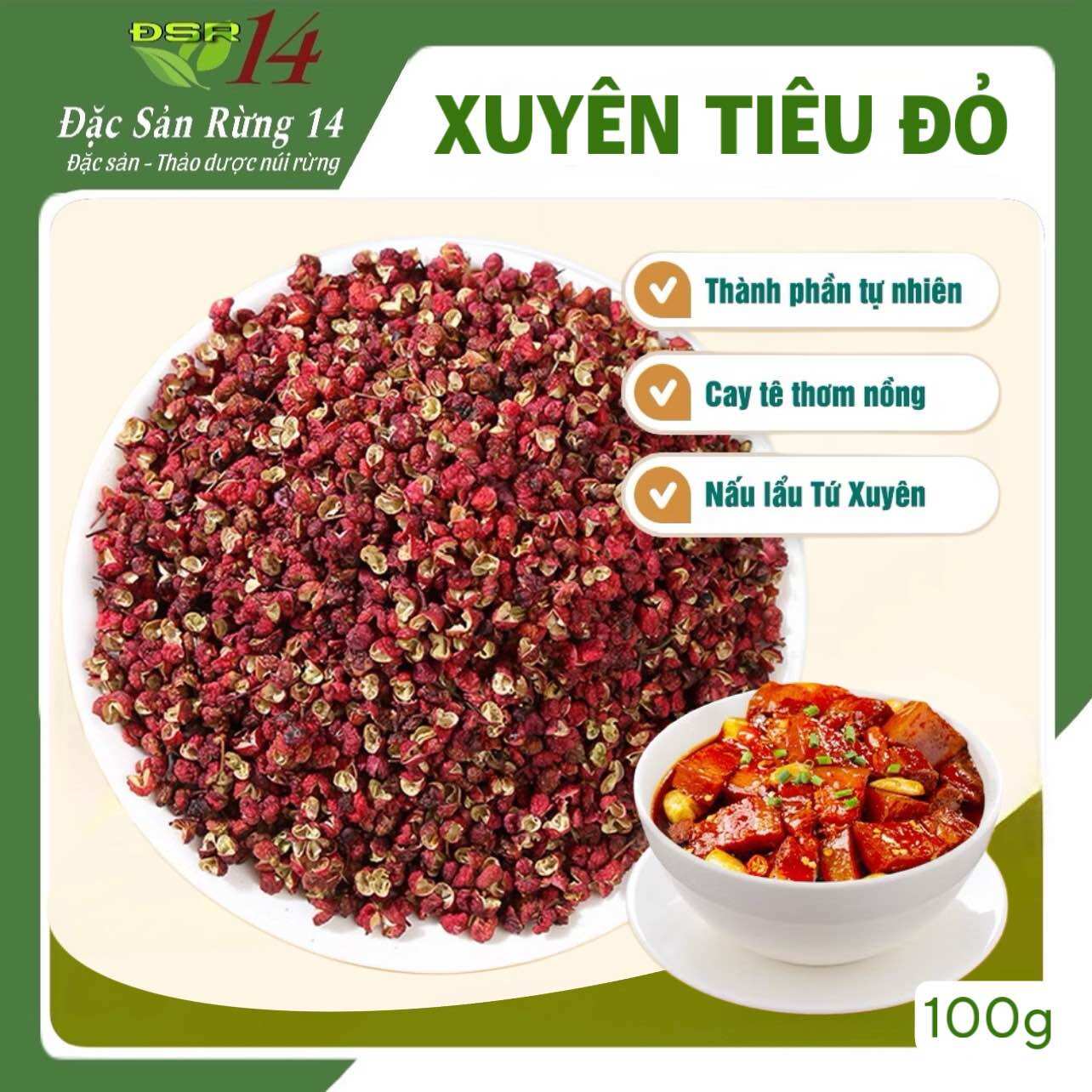 Hạt tiêu tứ xuyên 100g, xuyên tiêu đỏ khô, hoa tiêu làm gia vị, lẩu cay tứ xuyên, thơm, cay, Đặc sản rừng 14