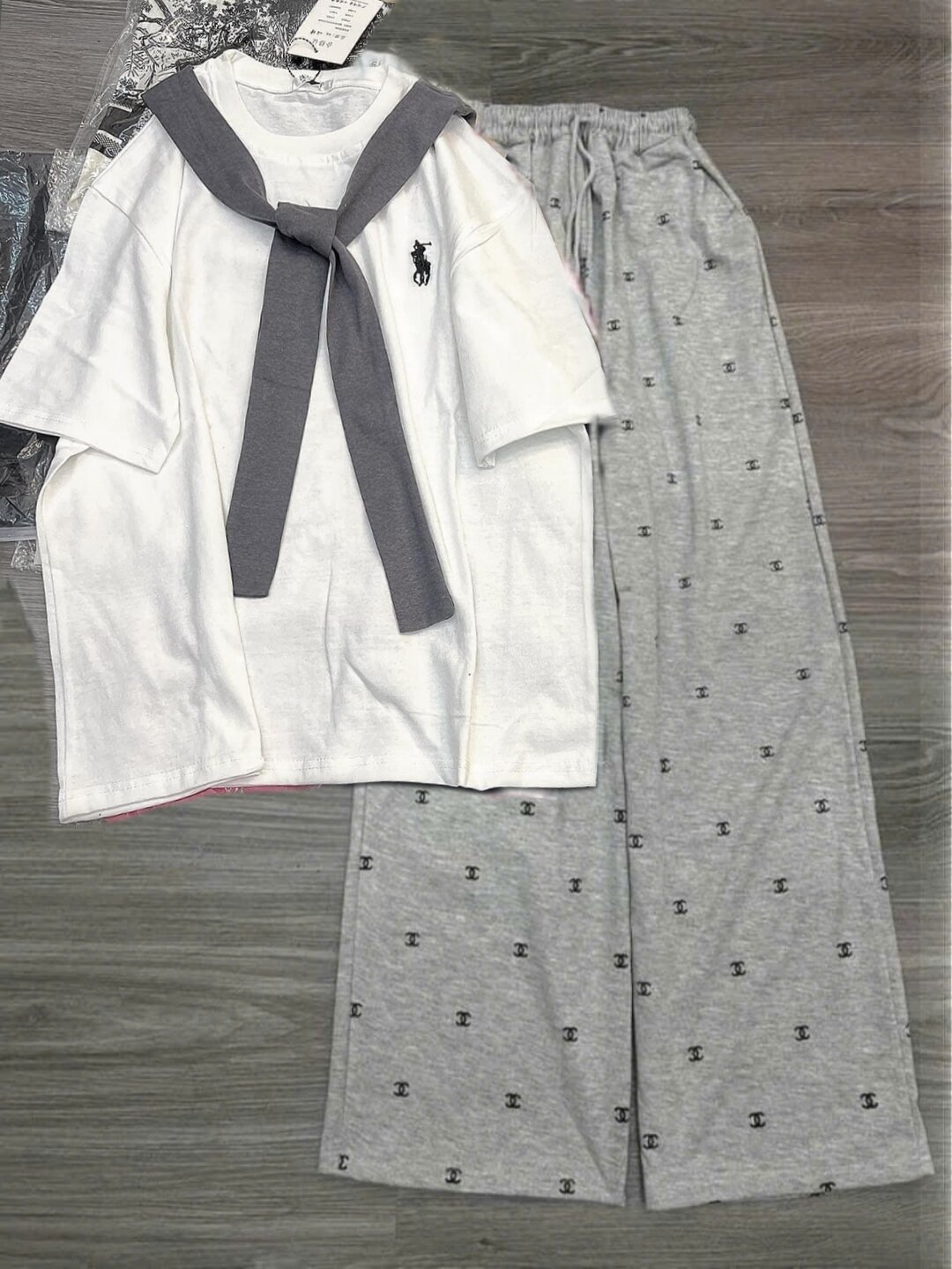 Set Bộ Quần Ống Suông Họa Tiết Chờ Neo +Mix áo phông Thủy Thủ hàng thêu