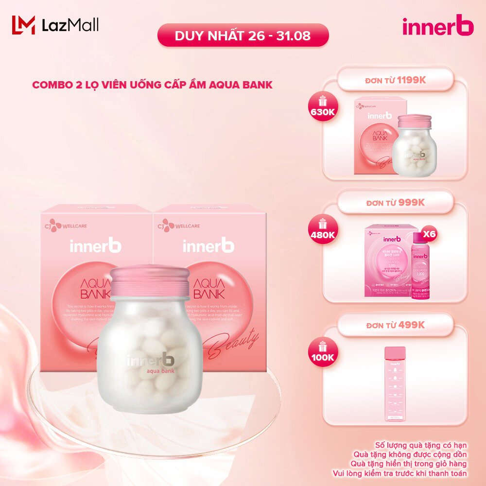 Combo 2 thực phẩm bảo vệ sức khỏe Innerb Aqua Bank (giúp giữ ẩm cho da từ Axit Hyaluronic) lọ 56 viên