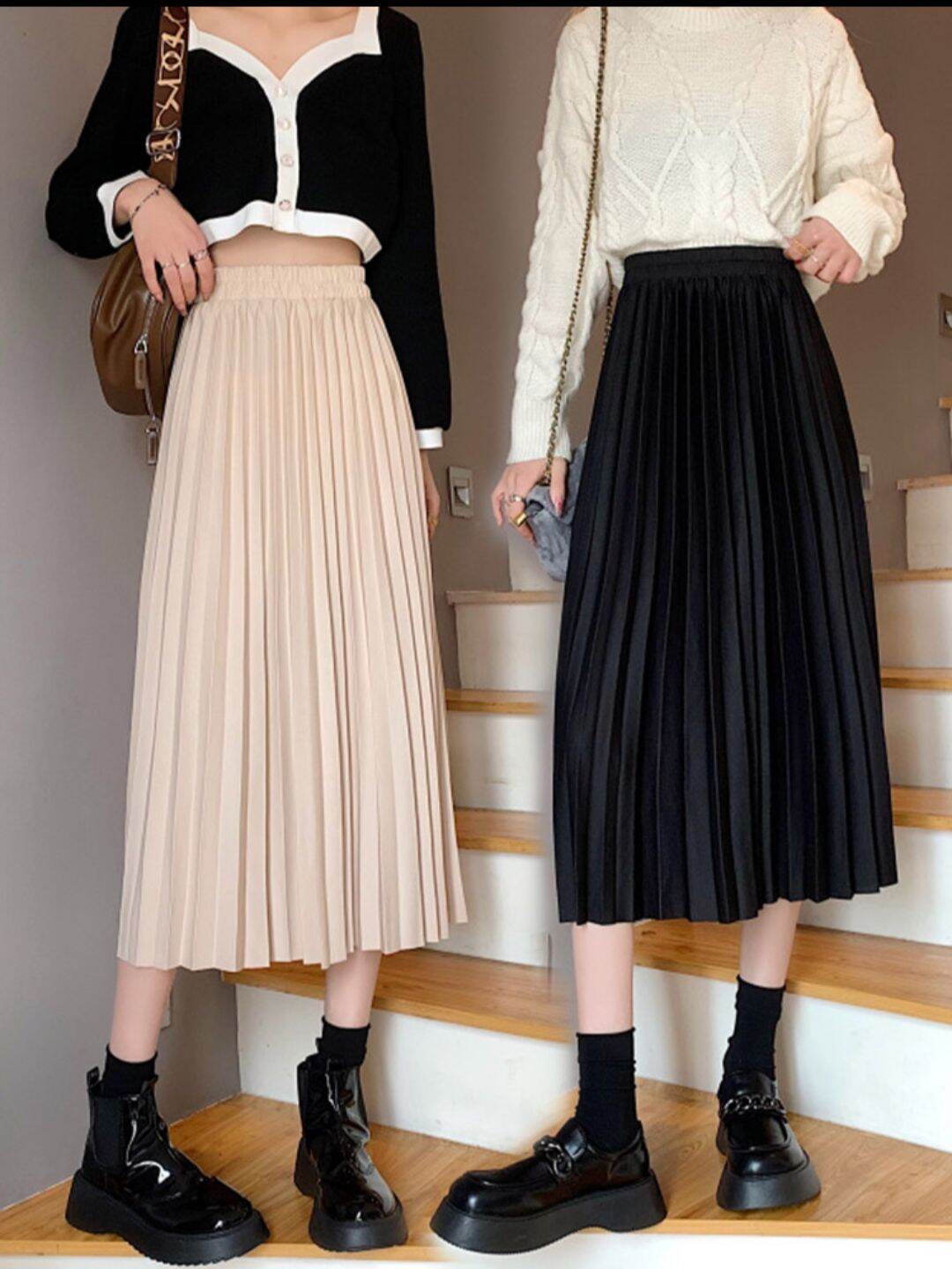 Chân váy midi dập li phong cách hàn quốc