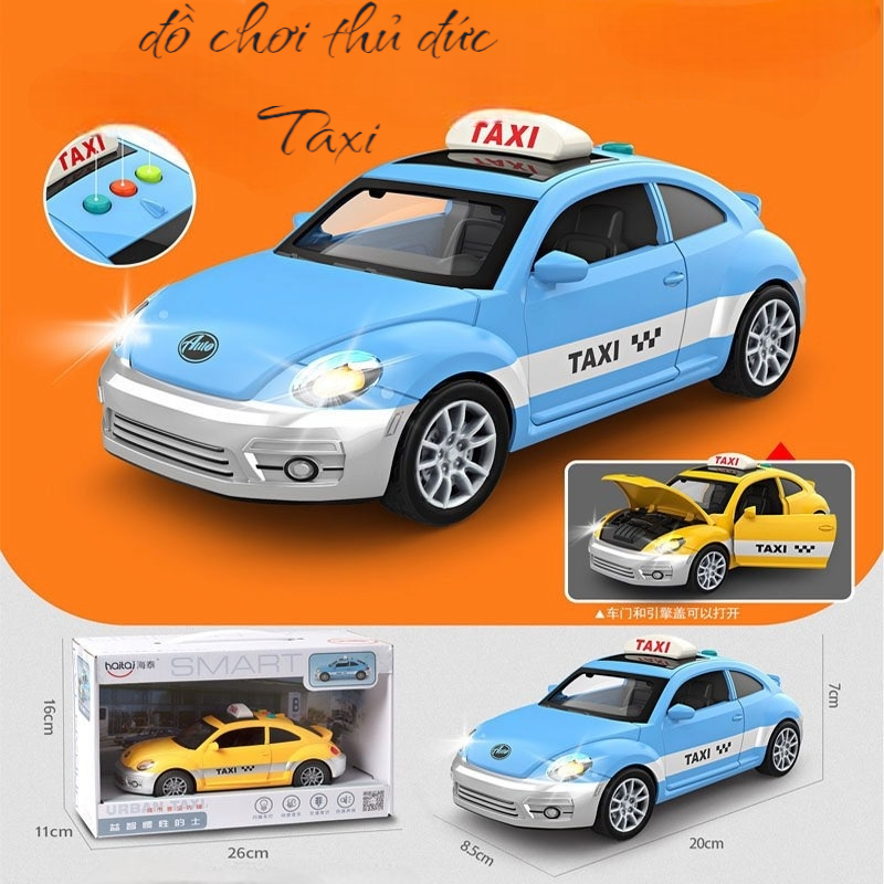 [Tặng kèm pin]Mô hình đồ chơi taxi âm thanh đèn chạy đà