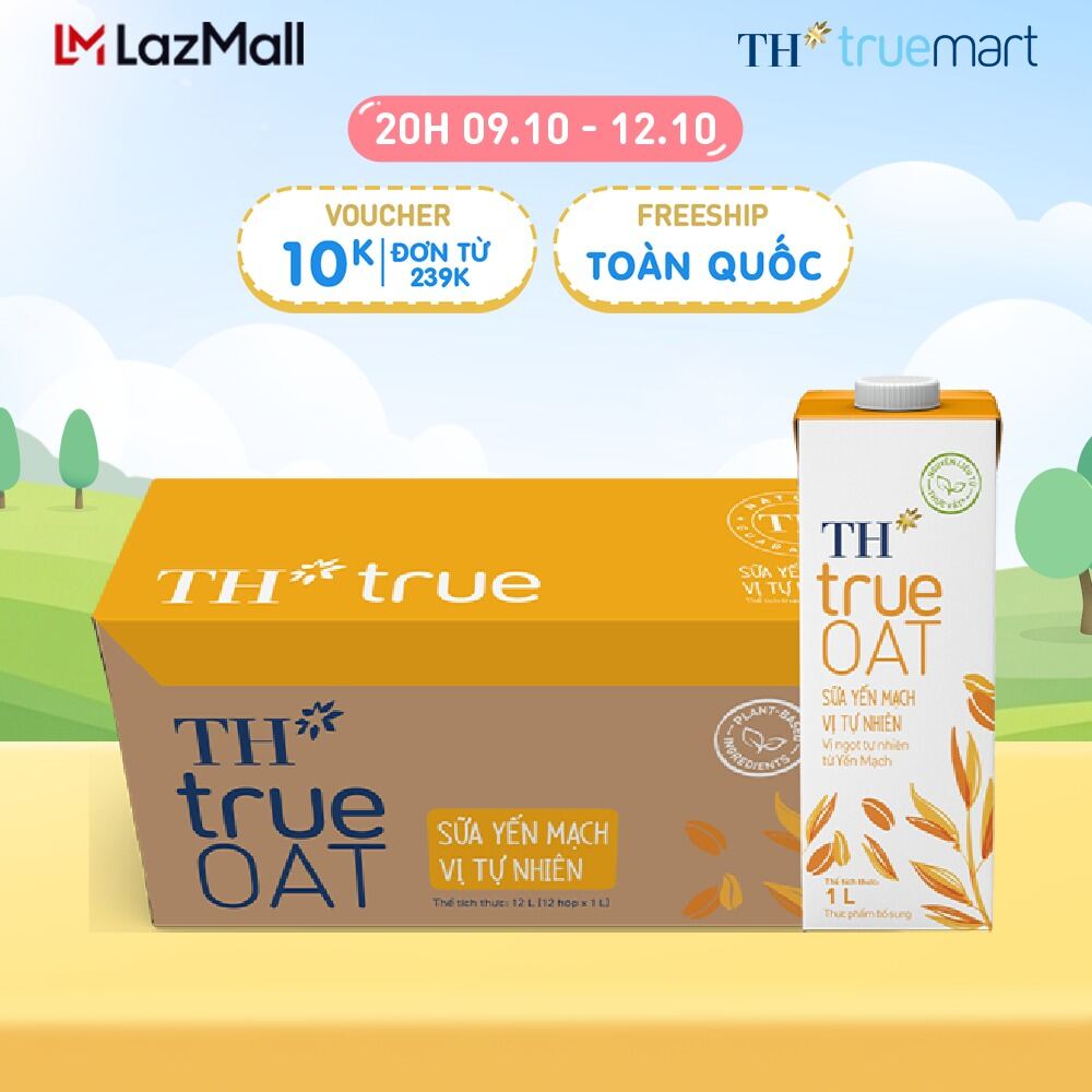 Thùng 12 hộp sữa yến mạch vị tự nhiên TH true OAT 1 L (1 L x 12)